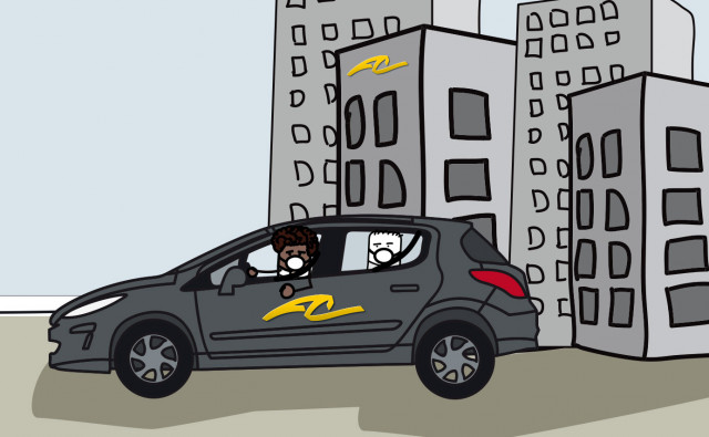 En voiture avec ses collègues de travail